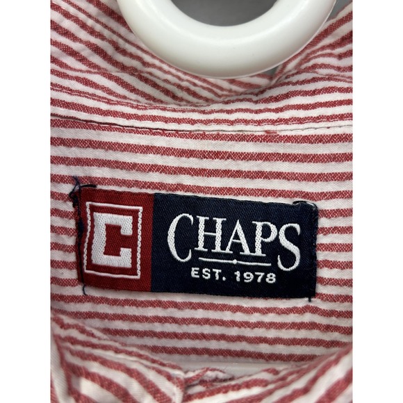 Chaps Shirt Mens 2XL Red White Striped Short Sleeve Button Down Cotton Pocket - Picture 5 of 9